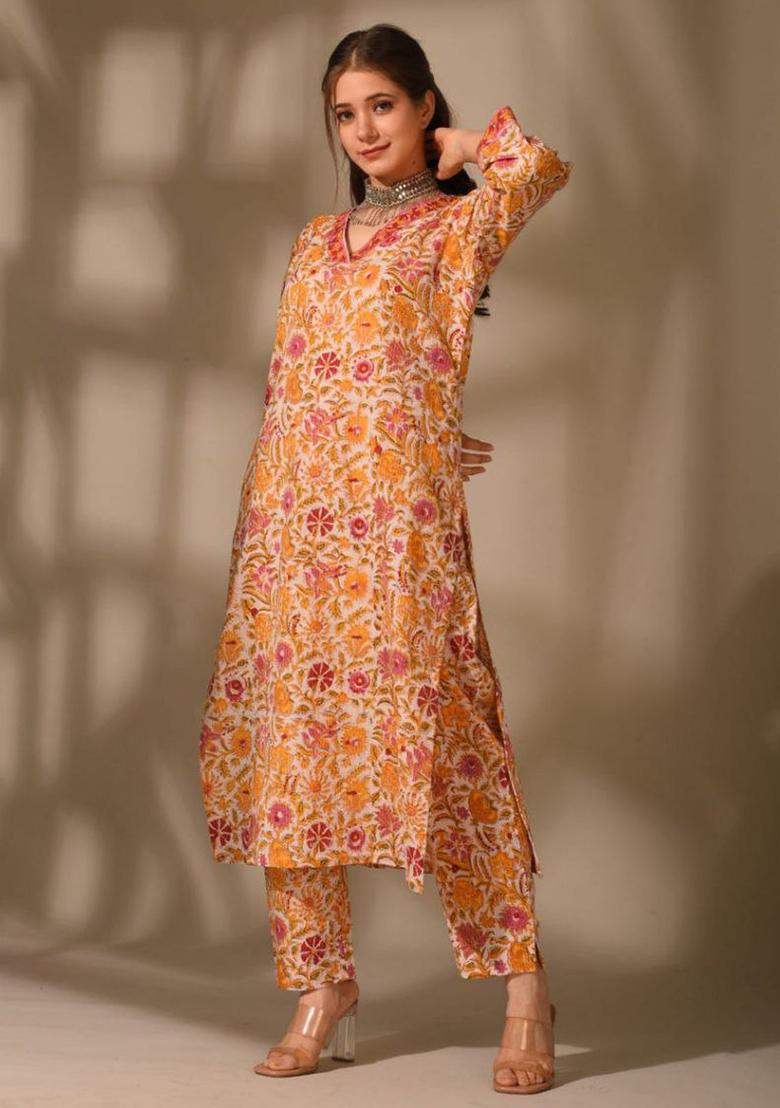 Orange Digital Printed Rayon Co Ord Sets