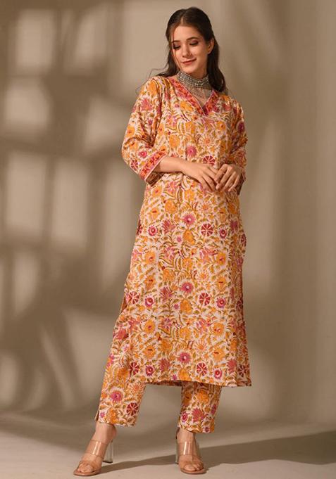Orange Digital Printed Rayon Co Ord Sets