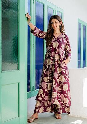 Purple Digital Printed Rayon Co Ord Sets