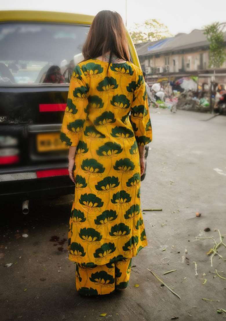 Yellow Printed Rayon Co Ord Set - Indya