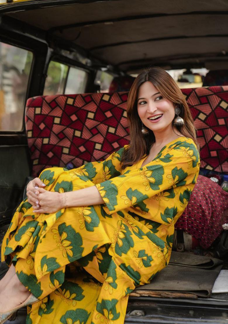 Yellow Digital Printed Rayon Co Ord Sets