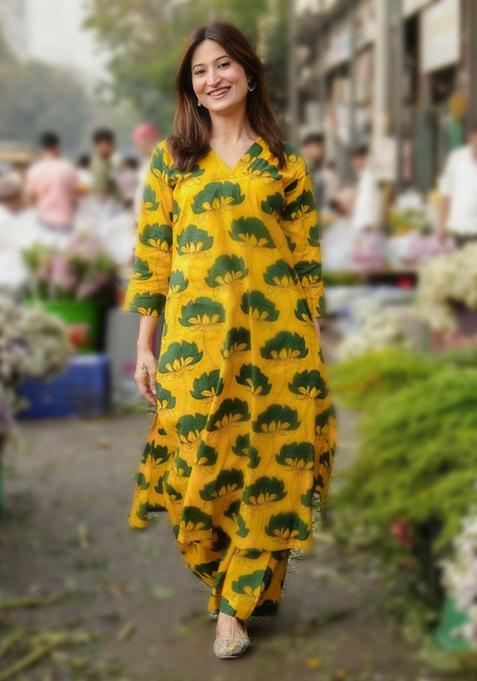 Yellow Digital Printed Rayon Co Ord Sets