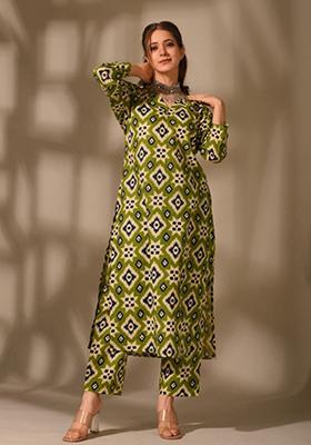 Green Digital Printed Rayon Co Ord Sets