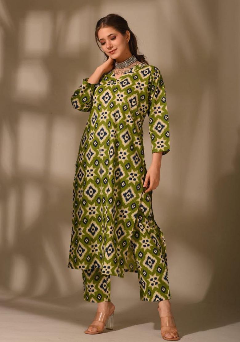Green Digital Printed Rayon Co Ord Sets
