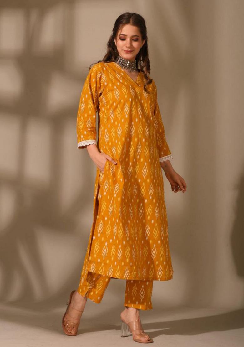 Mustard Yellow Digital Printed Rayon Co Ord Sets