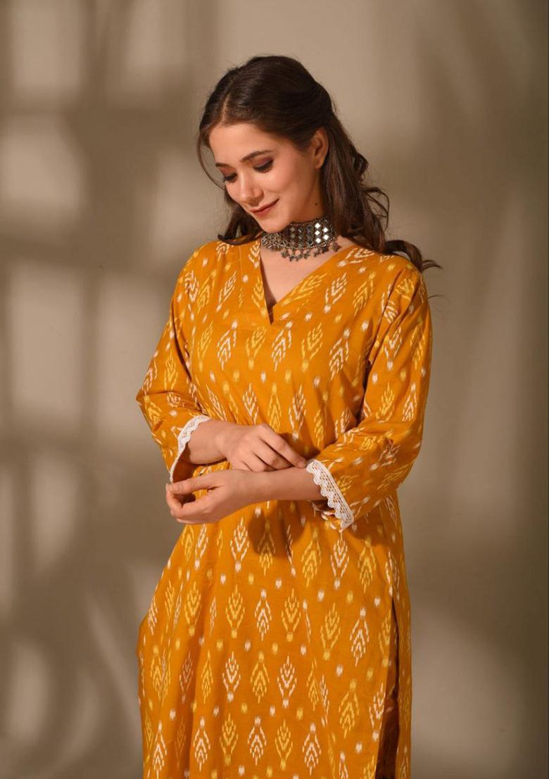 Mustard Yellow Digital Printed Rayon Co Ord Sets