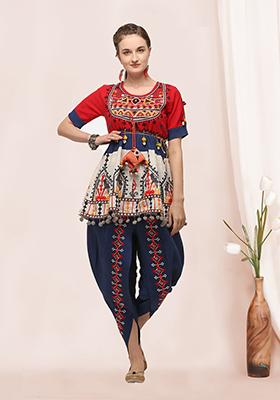 Red Aari Work Cotton Salwar Kameez