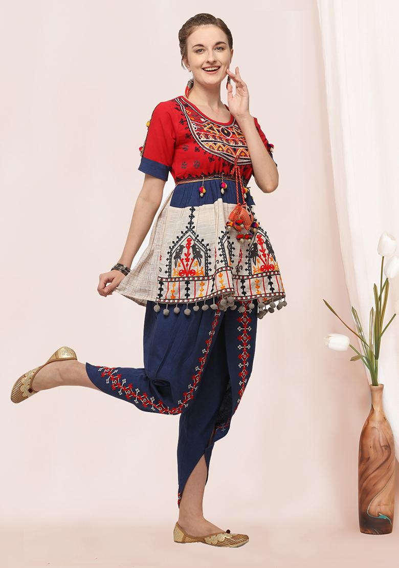 Red Aari Work Cotton Salwar Kameez