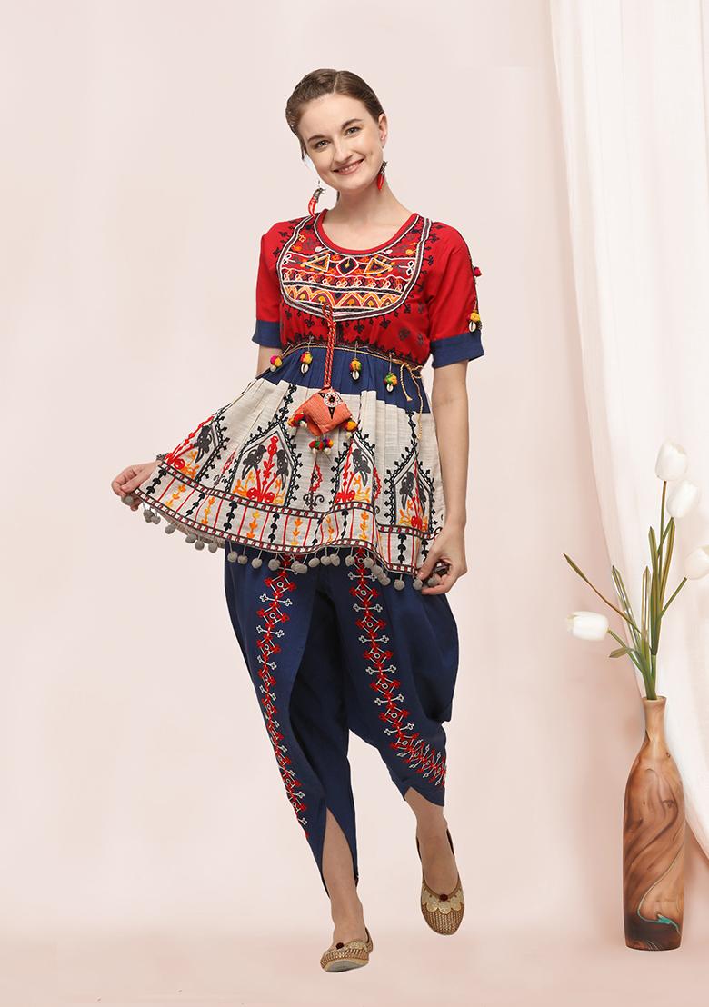Red Aari Work Cotton Salwar Kameez
