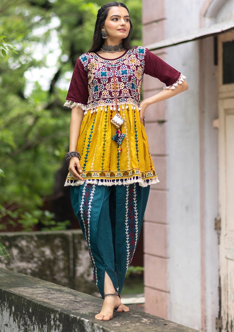 Wine Aari Work Cotton Salwar Kameez