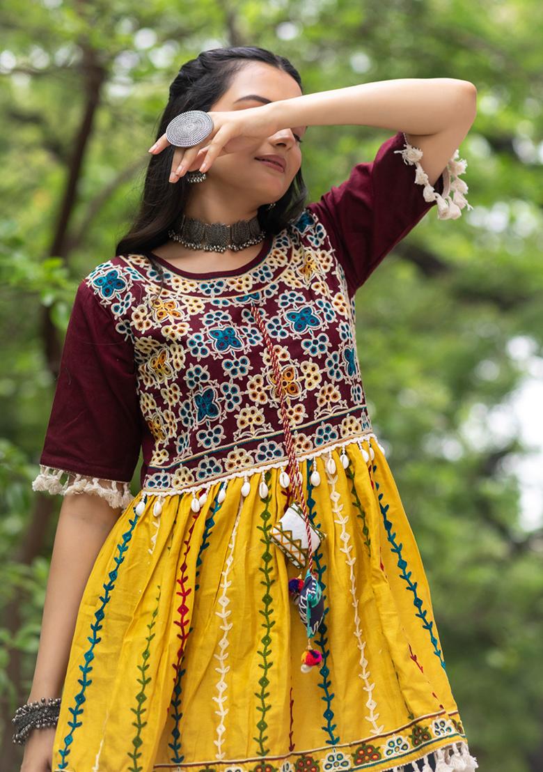 Wine Aari Work Cotton Salwar Kameez