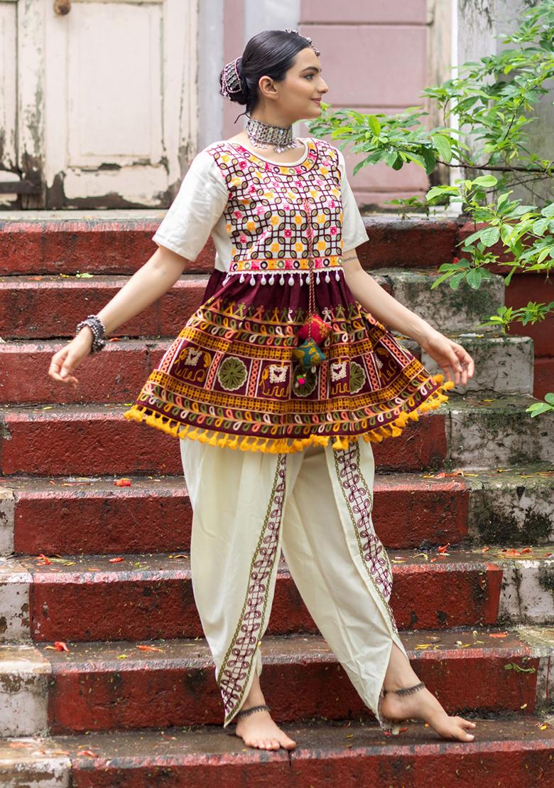 Wine Aari Work Cotton Salwar Kameez