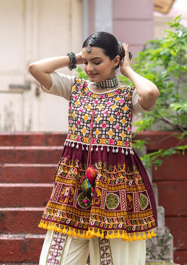 Wine Aari Work Cotton Salwar Kameez