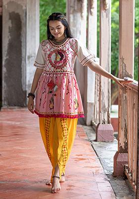 Pink Aari Work Cotton Salwar Kameez