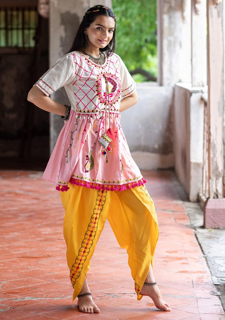 Pink Aari Work Cotton Salwar Kameez