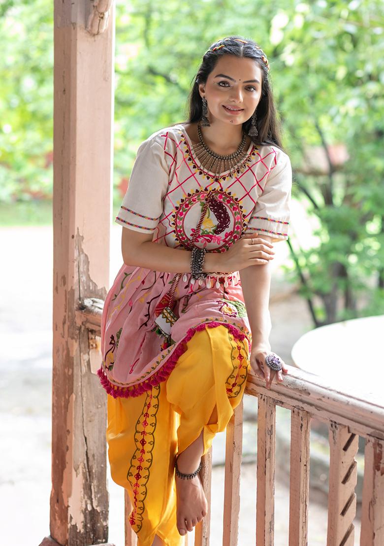 Pink Aari Work Cotton Salwar Kameez