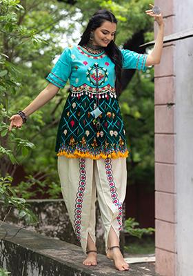 Sky Blue Aari Work Cotton Salwar Kameez