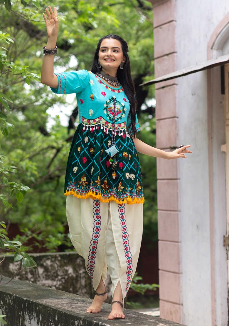 Sky Blue Aari Work Cotton Salwar Kameez