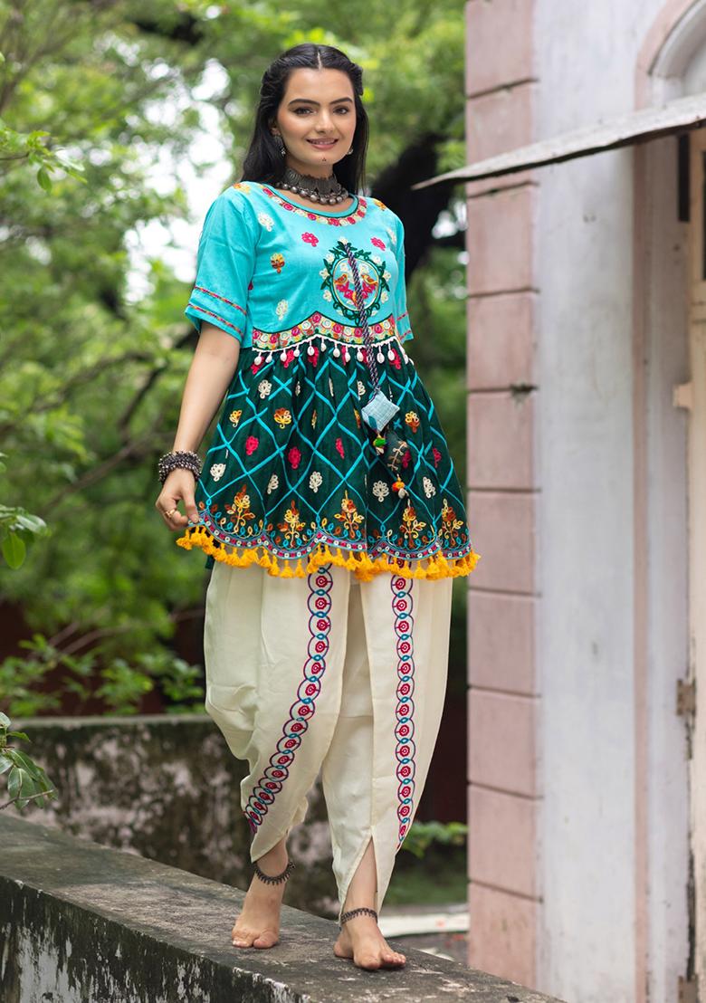 Sky Blue Aari Work Cotton Salwar Kameez