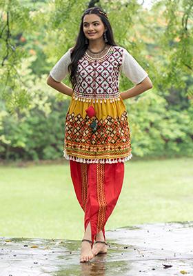 Mustard Yellow Aari Work Cotton Salwar Kameez