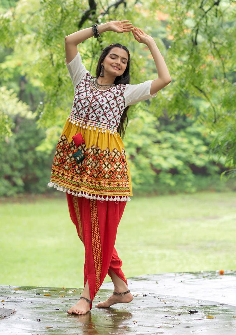 Mustard Yellow Aari Work Cotton Salwar Kameez