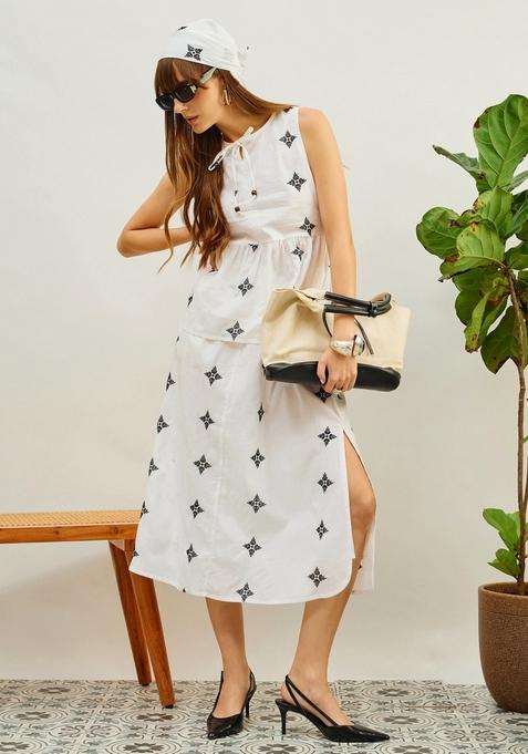 White Embroidered Cotton Cambric Co Ord Set