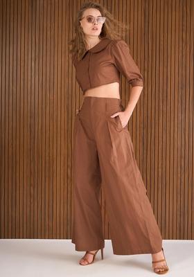 Brown Solid Poplin Co Ord Set