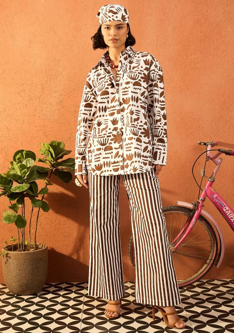 Brown Printed Poplin Co Ord Set