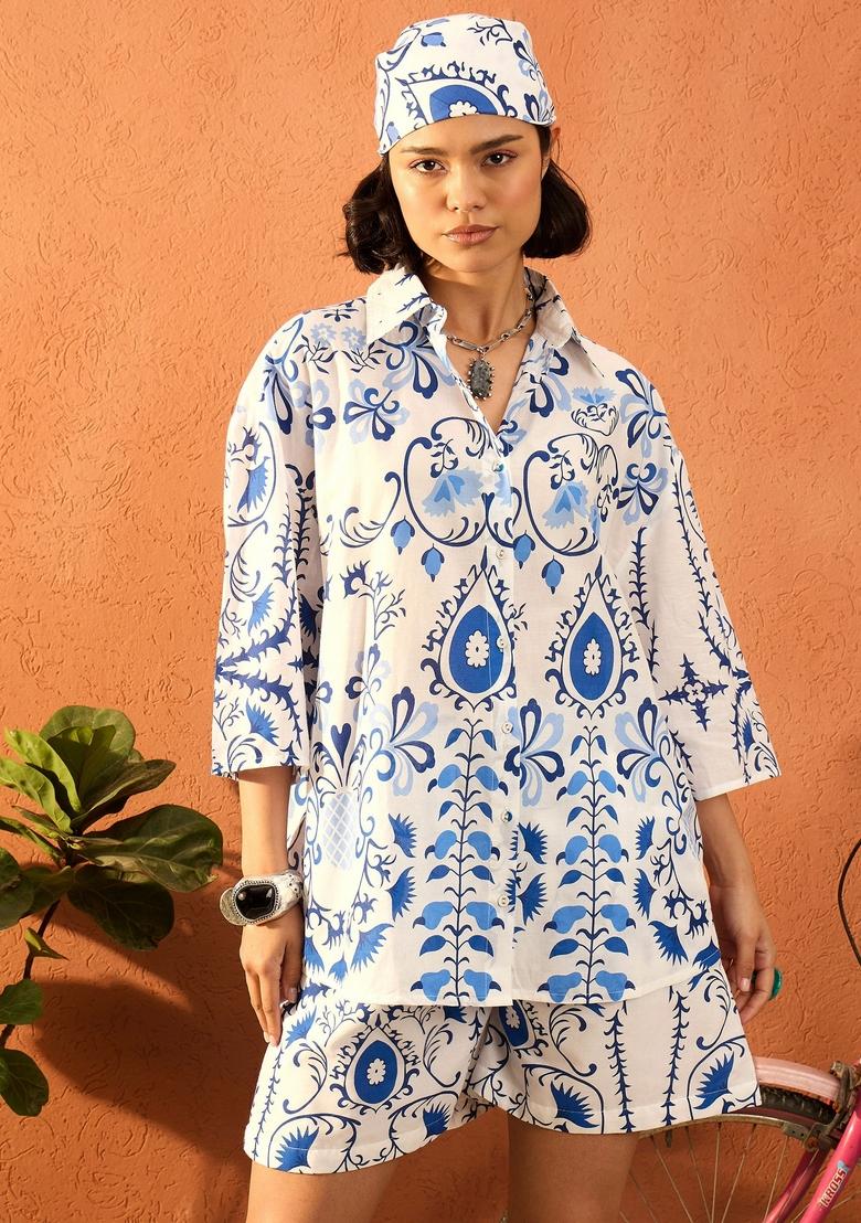 Blue Printed Cotton Cambric Co Ord Set