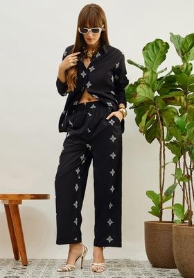 Black Embroidered Cotton Cambric Co Ord Set