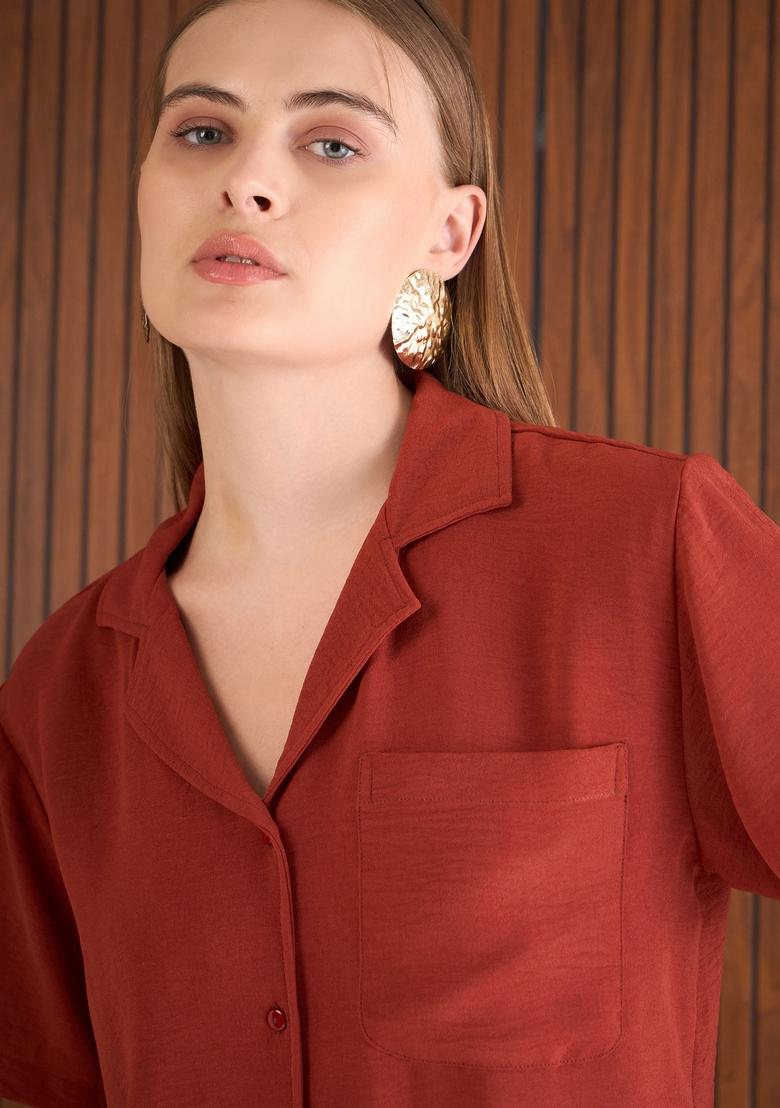 Rust Brown Embroidered Tl Polyester Co Ord Set