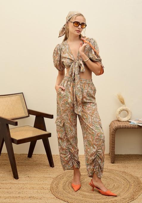 Peach Embroidered Summer Cool Co Ord Set