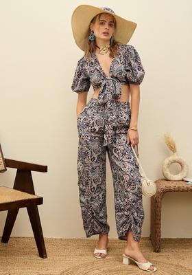 Blue Embroidered Summer Cool Co Ord Set