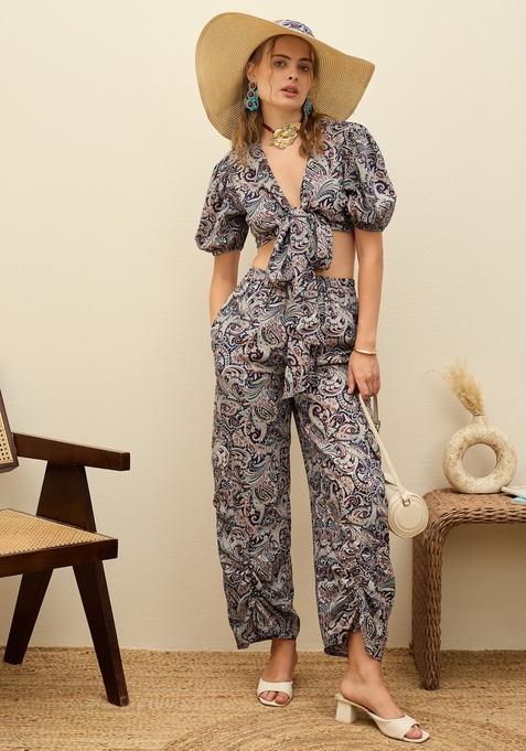 Blue Embroidered Summer Cool Co Ord Set