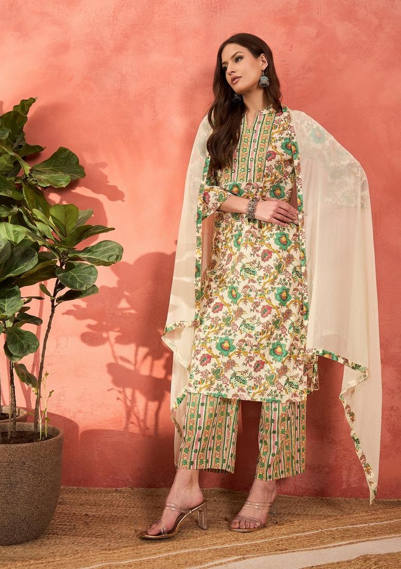 White Embroidered Cotton Cambric Salwar Kameez With Dupatta