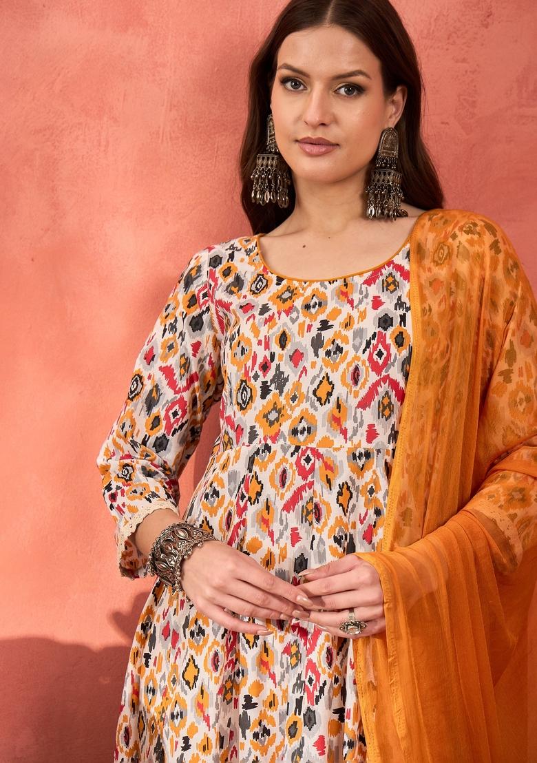 White Embroidered Cotton Cambric Anarkali Set With Dupatta