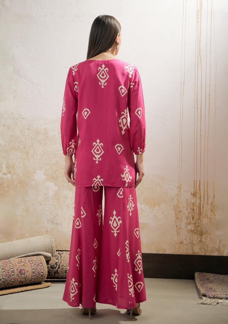 Pink Embroidered Rayon Co Ord Set