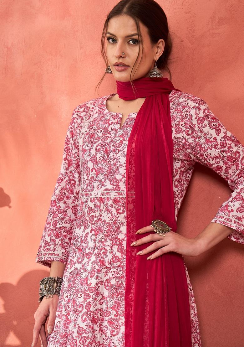 Pink Embroidered Cotton Cambric Salwar Kameez With Dupatta