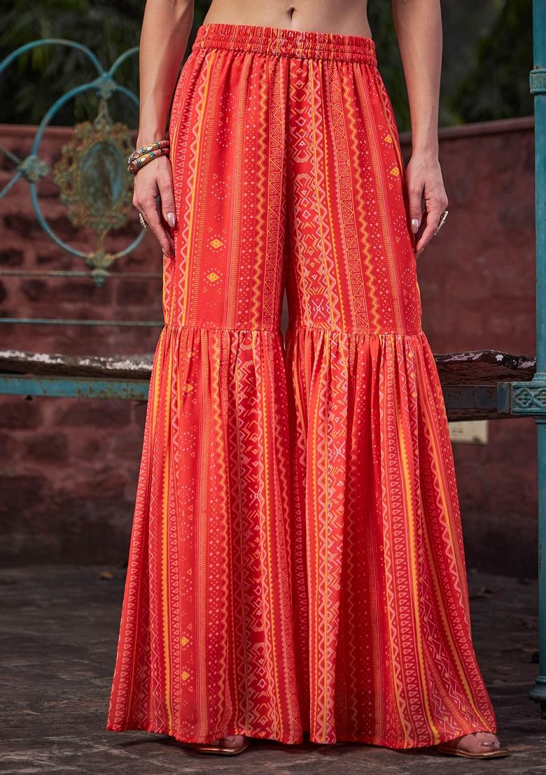 Orange Embroidered Georgette Sharara Set With Dupatta