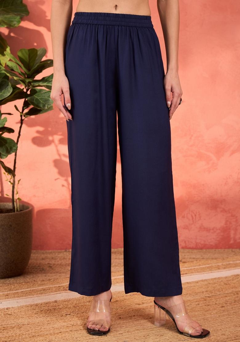 Navy Blue Embroidered Rayon Salwar Kameez With Dupatta