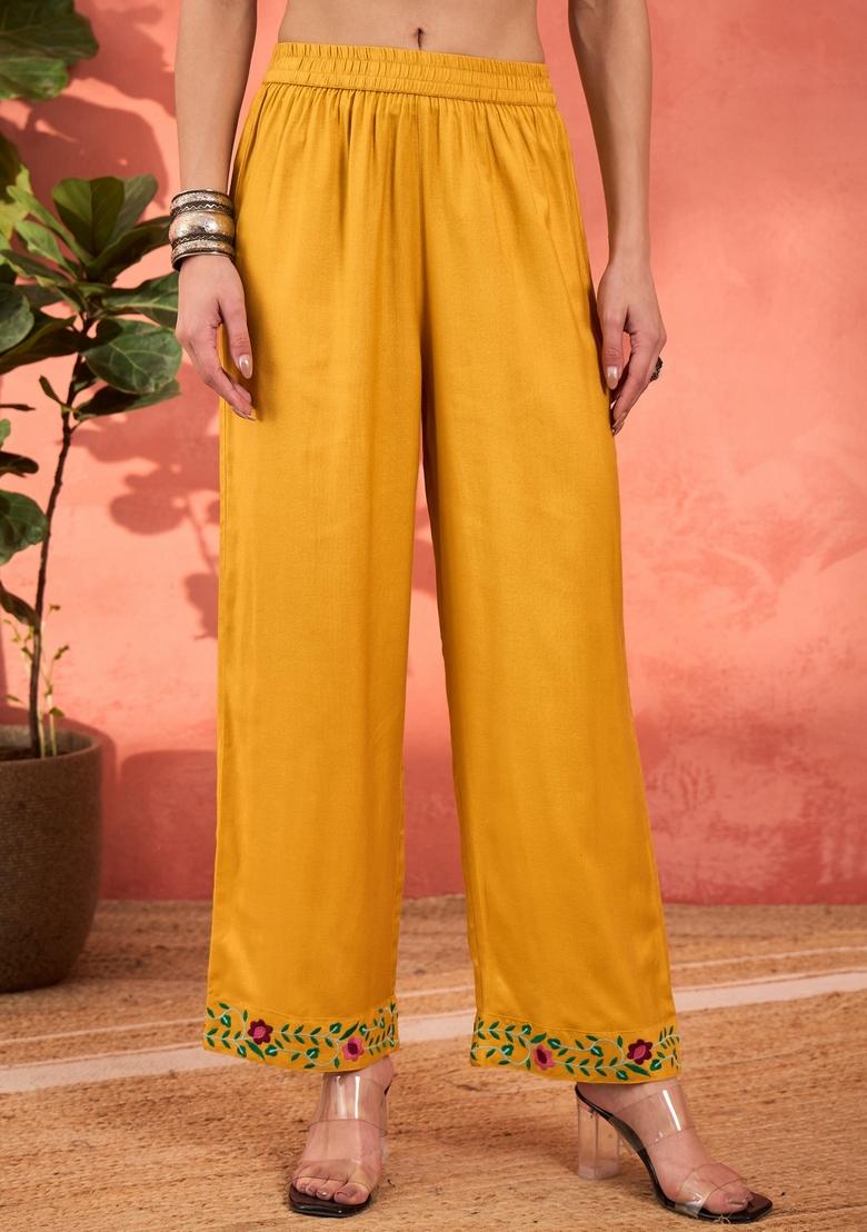 Mustard Yellow Embroidered Rayon Salwar Kameez With Dupatta