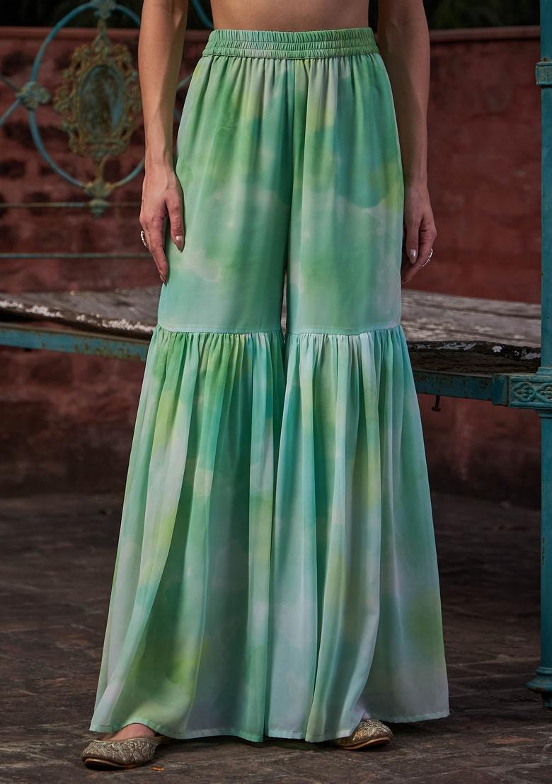 Green Embroidered Georgette Sharara Set With Dupatta