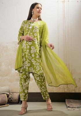 Green Embroidered Rayon Co Ord Set