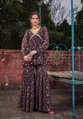Black Embroidered Georgette Co Ord Set