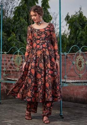 Black Embroidered Georgette Co Ord Set