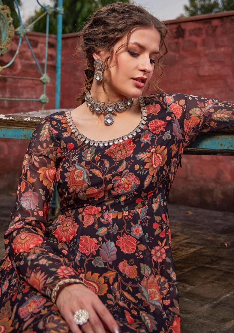 Black Embroidered Georgette Co Ord Set