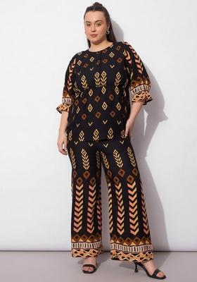 Black Embroidered Rayon Co Ord Set