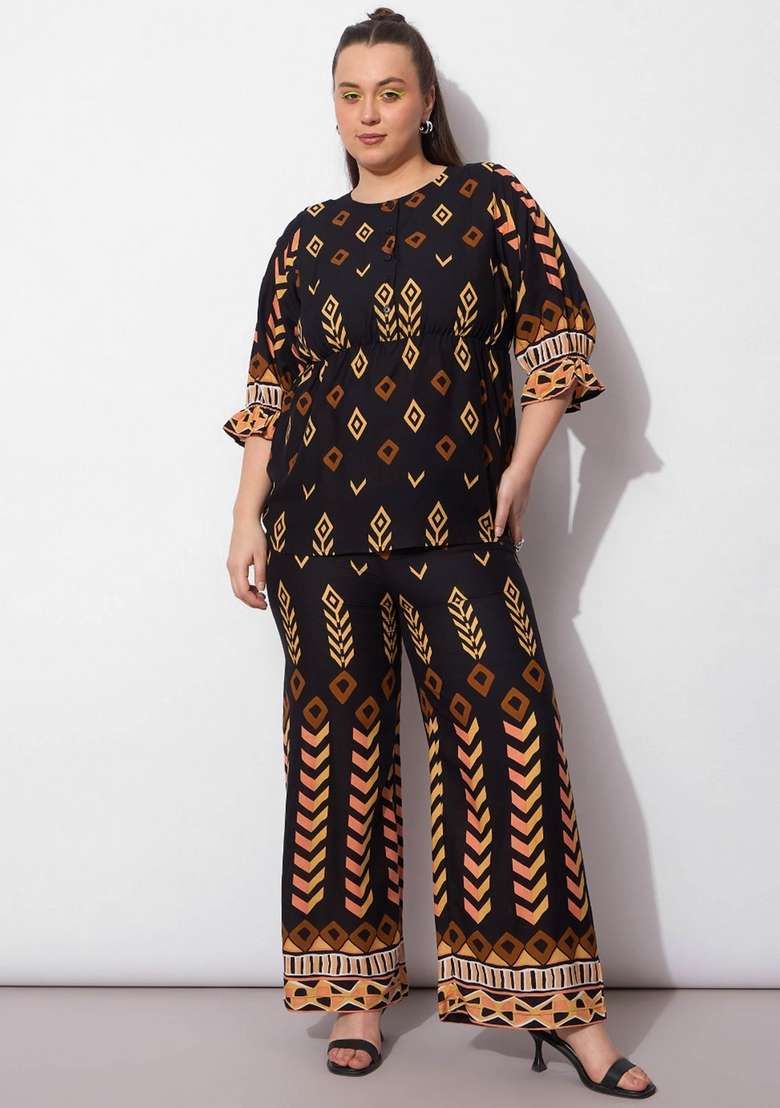 Black Embroidered Rayon Co Ord Set - Indya