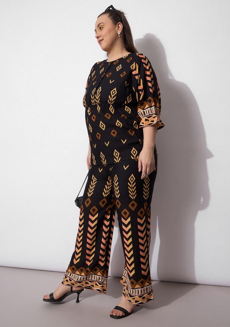 Black Embroidered Rayon Co Ord Set