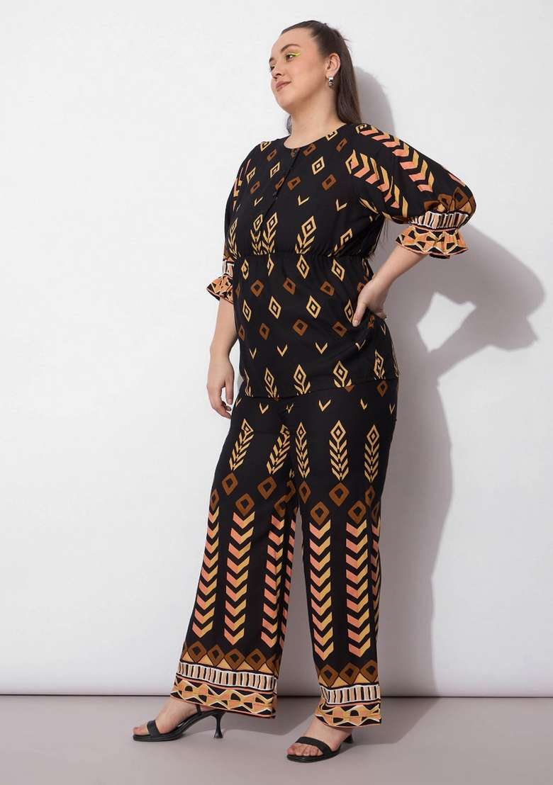 Black Embroidered Rayon Co Ord Set - Indya